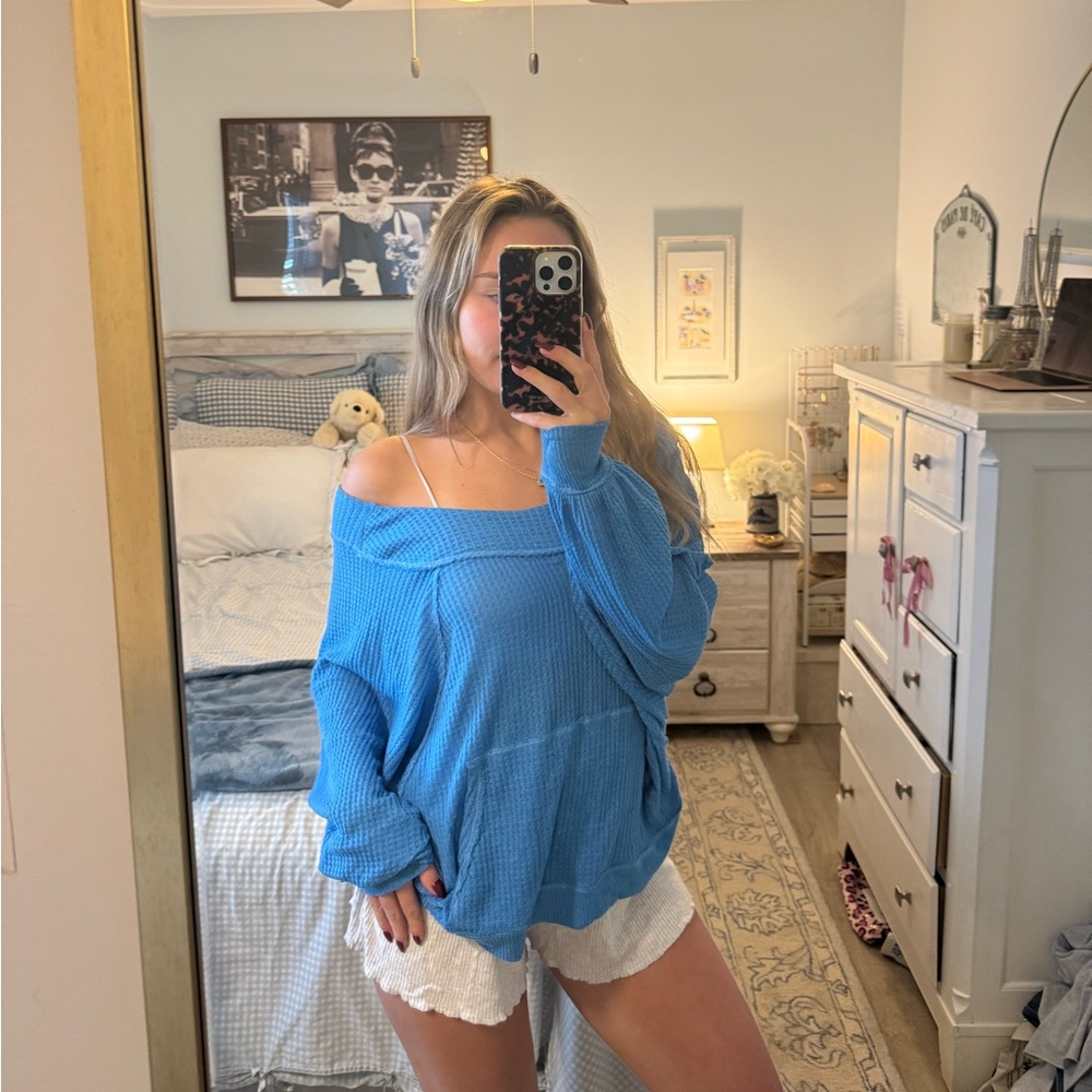 Free People Blue Off-Shoulder Sweater